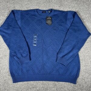 Vintage IZOD Mens Argyle Cable Knit Sweater Blue Pullover  Diamond Dad XL New
